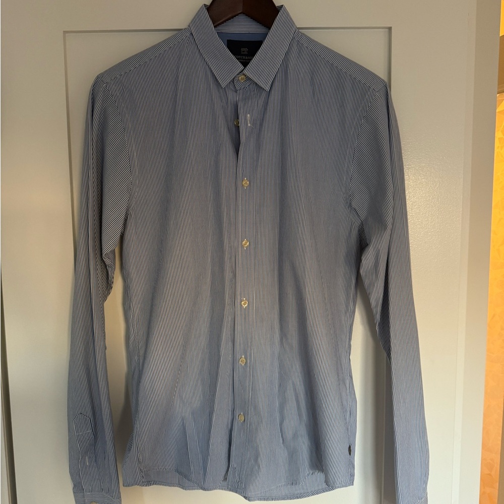 Scotch & Soda Men's Slim Blue Striped Dress Shirt